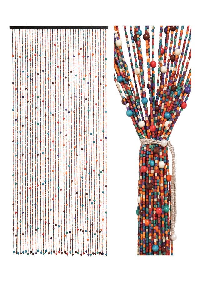 Ezcasch Bamboo Beaded Curtain for Doorways - Multi-Scenario Application, Purely Handmade, Insect Screen for Bedroom or Balcony - 35.4" x 78.7", Rainbow - Image 1